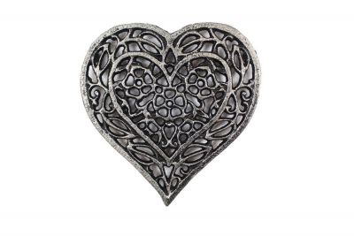 Picture of Handcrafted Model Ships K-0306-Silver 7 in. Rustic Silver Cast Iron Heart Shaped Trivet