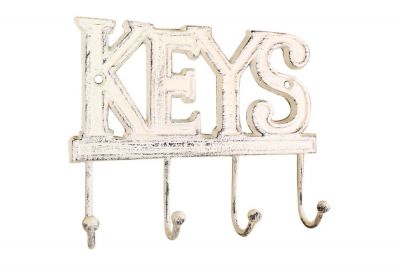K-0345-W 8 in. Whitewashed Cast Iron Keys Hooks