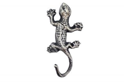 6 in. Rustic Silver Cast Iron Lizard Hook