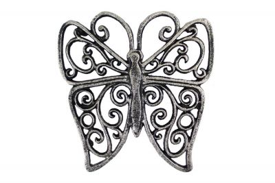 Picture of Handcrafted Model Ships K-0908-Silver 8 in. Rustic Silver Cast Iron Butterfly Trivet