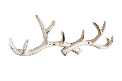 15 in. Whitewashed Cast Iron Antler Wall Hooks