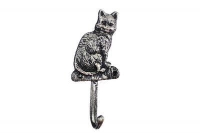 7 in. Rustic Silver Cast Iron Cat Hook