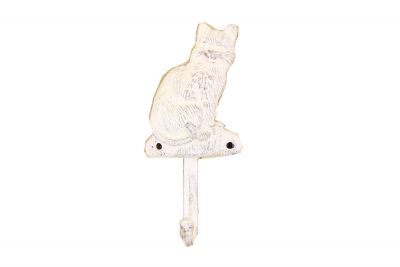 7 in. Whitewashed Cast Iron Cat Hook