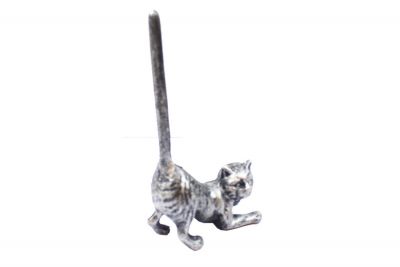 Picture of Handcrafted Model Ships K-1331-Silver 10 in. Rustic Silver Cast Iron Cat Paper Towel Holder