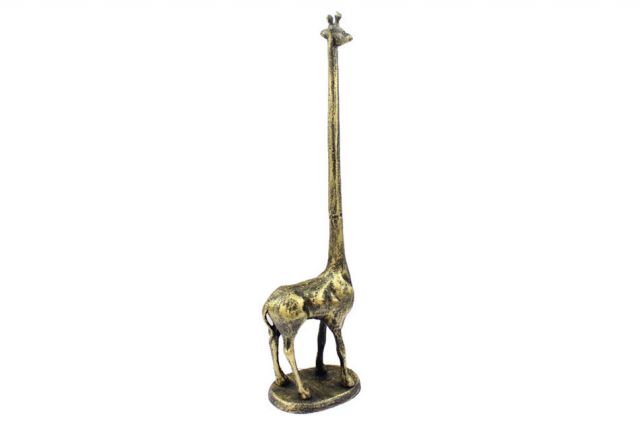 19 in. Rustic Gold Cast Iron Giraffe Extra Toilet Paper Stand