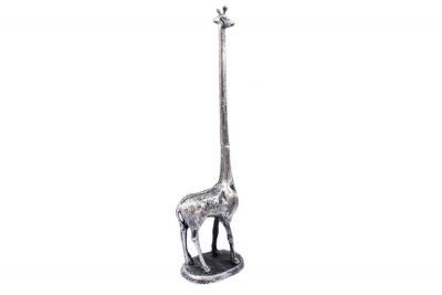 Picture of Handcrafted Model Ships K-1623-Silver 19 in. Rustic Silver Cast Iron Giraffe Paper Towel Holder