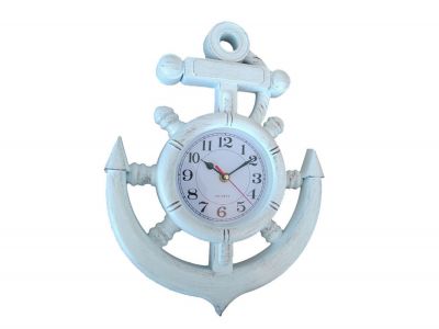 15 in. Whitewashed Ship Wheel & Anchor Wall Clock