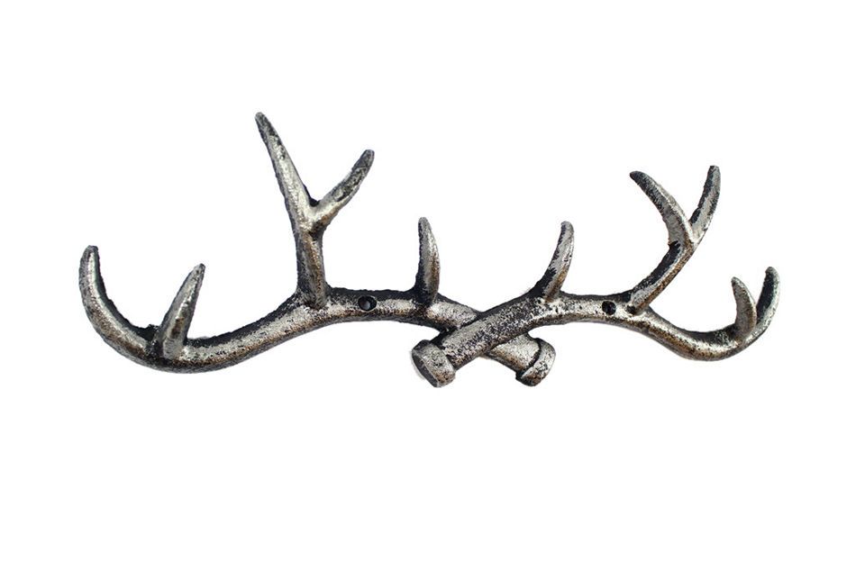 15 in. Cast Iron Antler Wall Hooks - Rustic Silver - 15 In.