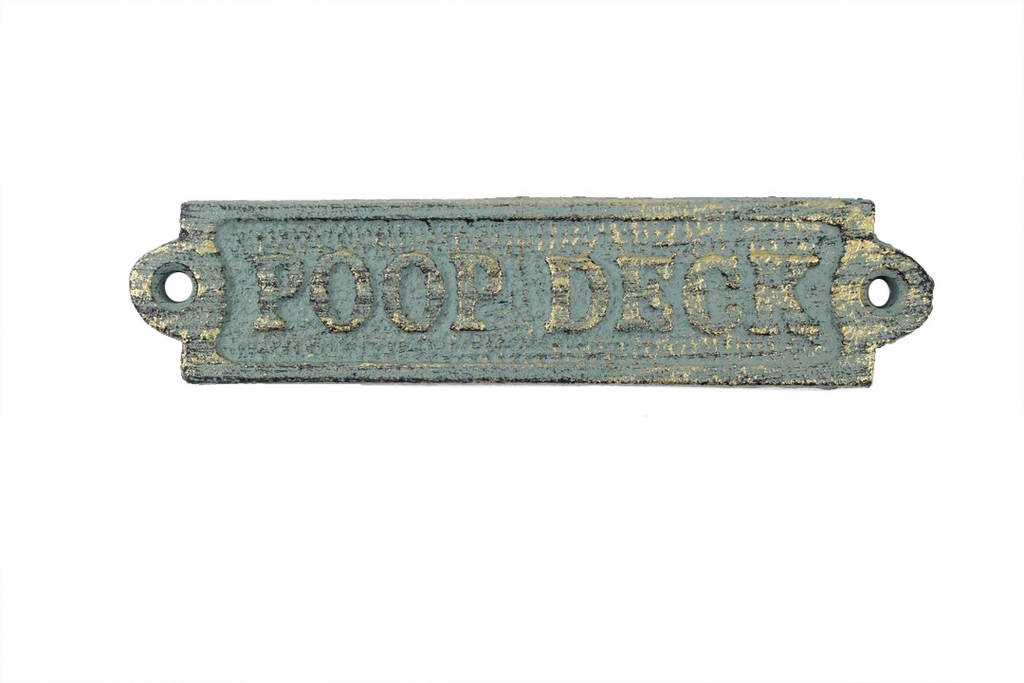 Antique Seaworn Bronze Cast Iron Poop Deck Sign, 6 in.