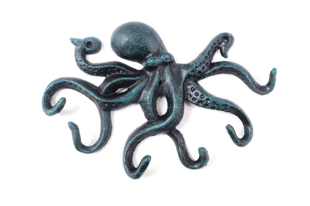 Seaworn Blue Cast Iron Octopus Hook, 11 in.