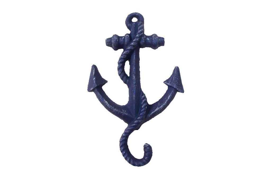Rustic Dark Blue Cast Iron Anchor Hook, 5 in.
