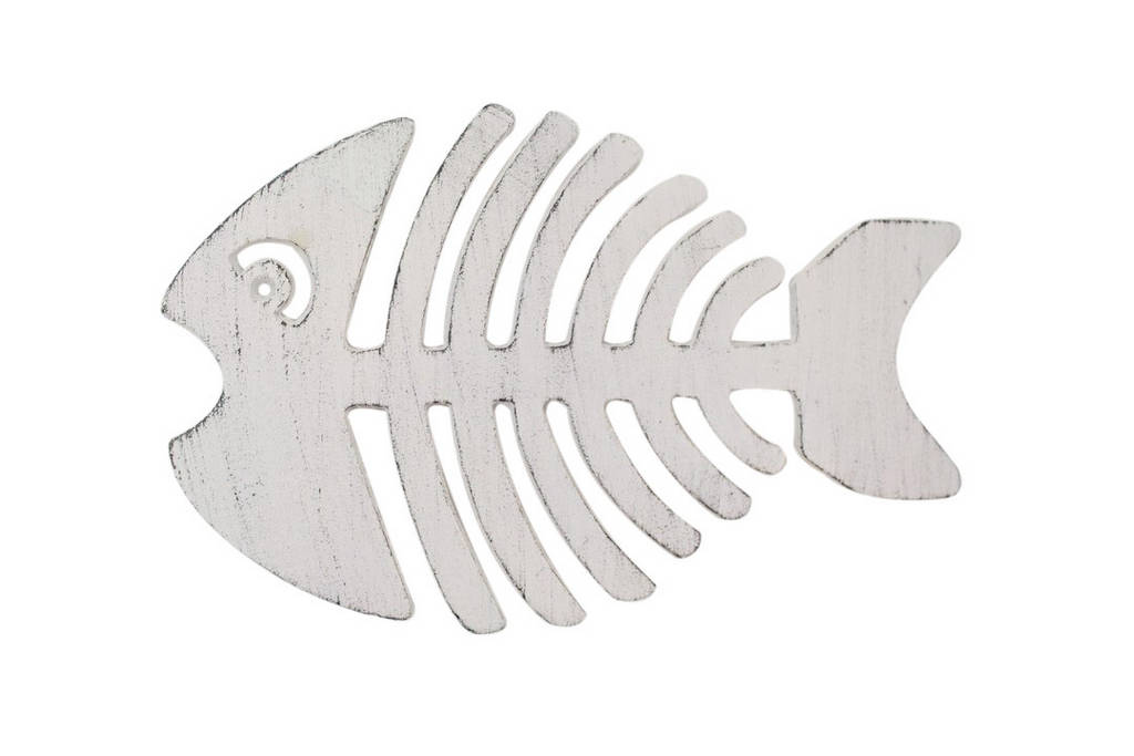 K-0145C-W Rustic Whitewashed Cast Iron Fish Bone Trivet, 11 in.