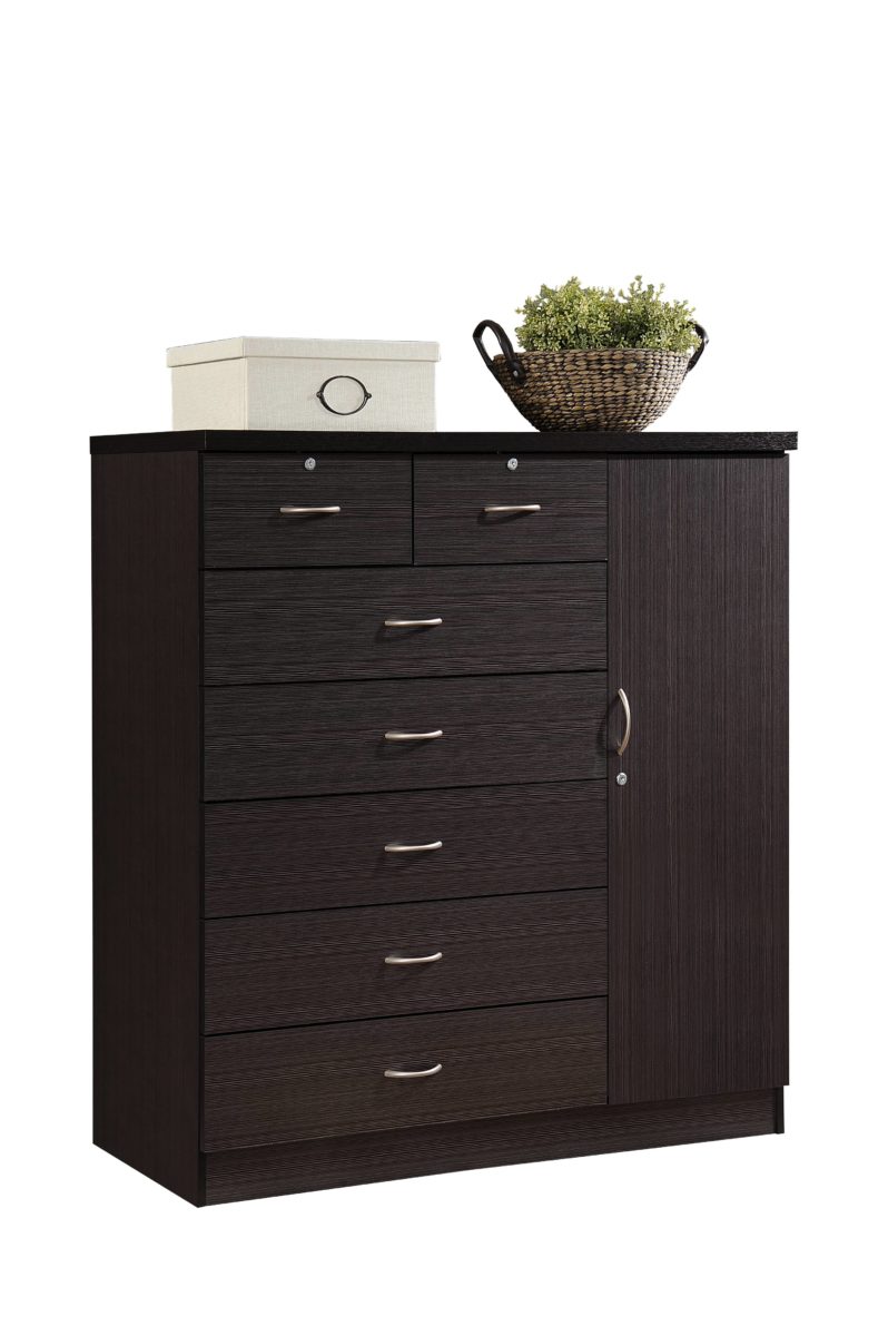 7-Drawer Chest with Locks On 2-Top Drawers Plus 1-Door, 3-Shelves - Chocolate -  Made-to-Order, MA2248658