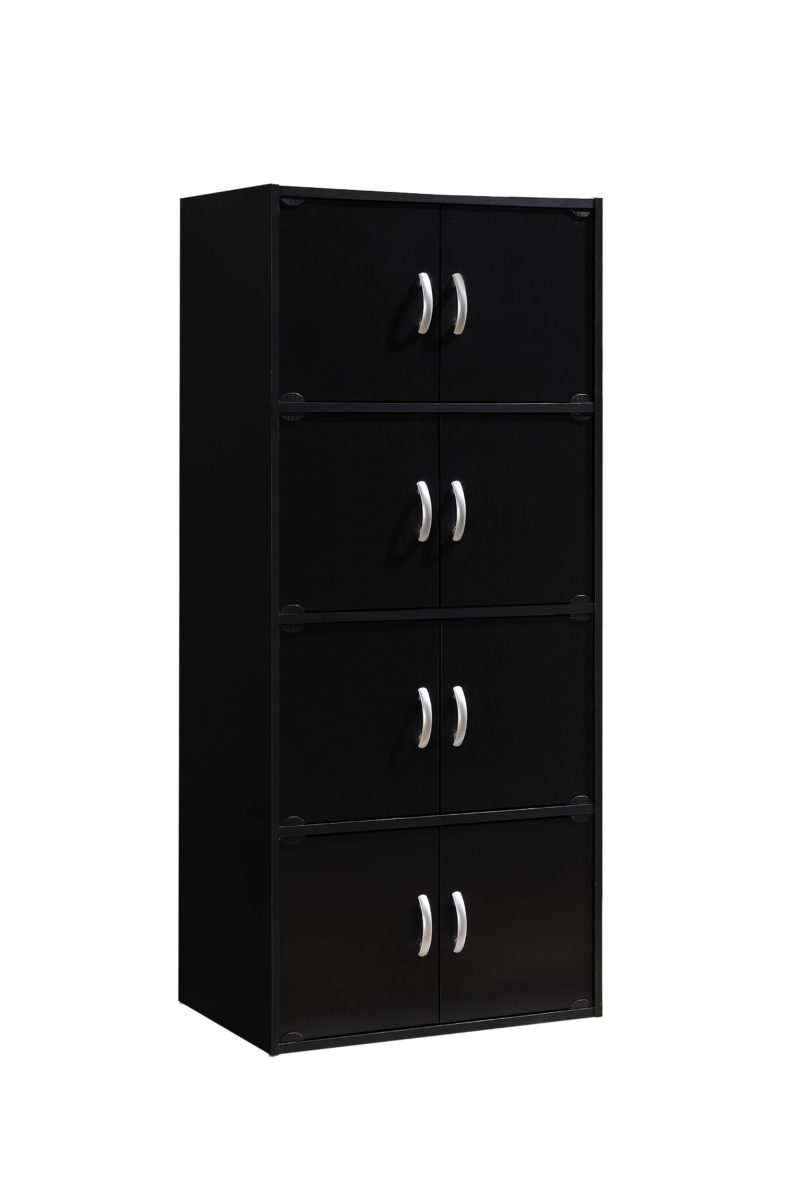 4-Shelf, 8-Door Bookcase - Black
