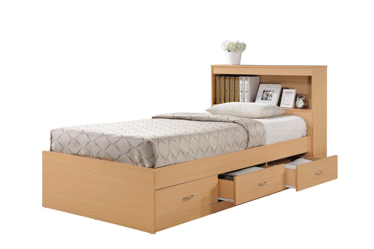 HIBT60 BEECH Twin-Size Captain Bed with 3-Drawers & Headboard - Beech