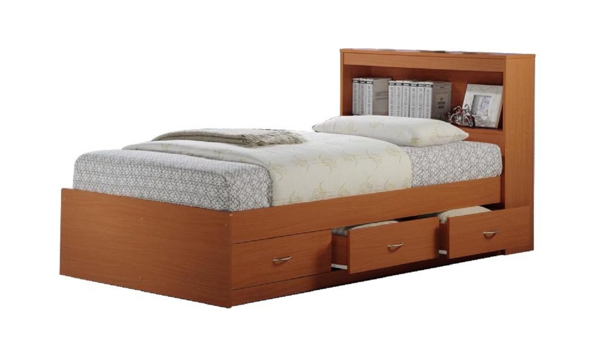 Twin-Size Captain Bed with 3-Drawers & Headboard - Cherry