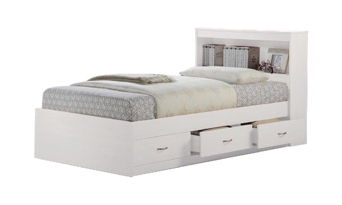 Twin-Size Captain Bed with 3-Drawers & Headboard - White