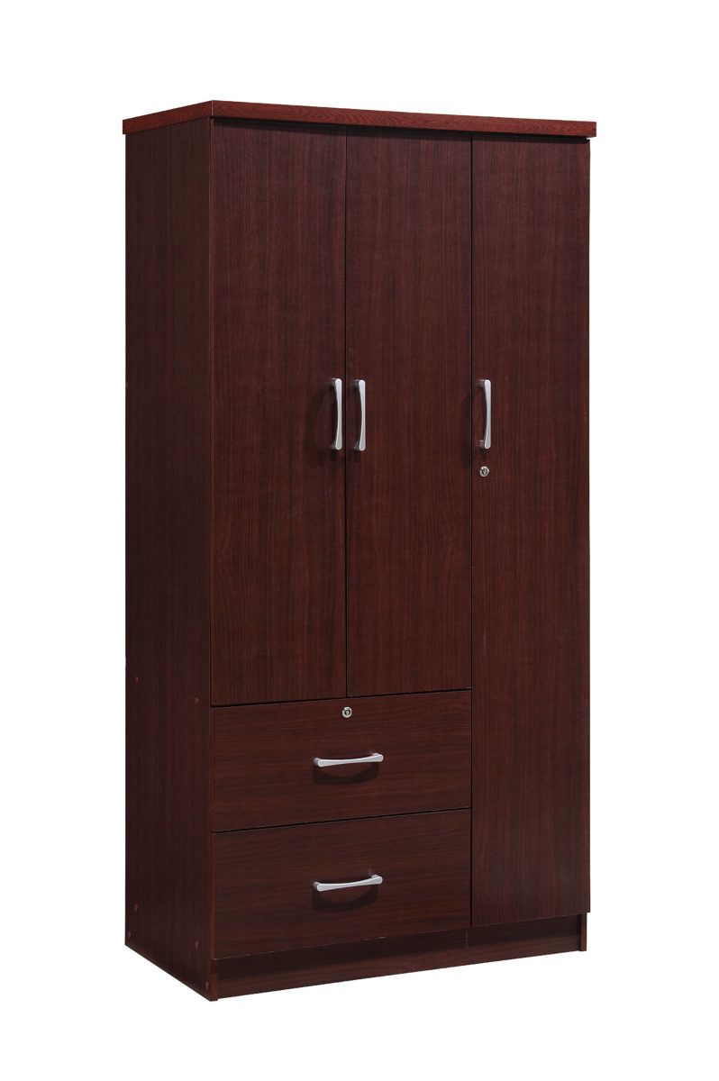 Picture of Hodedah HID8020 MAHOGANY 3-Door Armoire with 2-Drawers&#44; 3-Shelves - Mahogany
