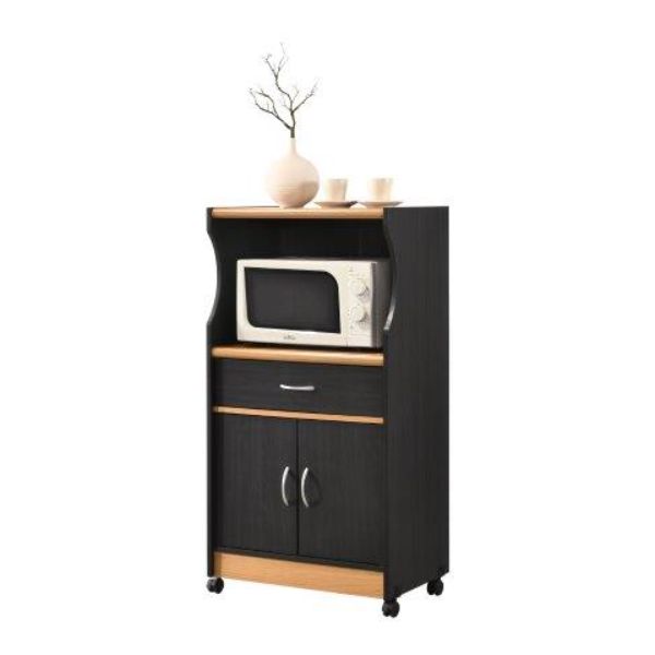 Picture of Hodedah HIK77 BLACK-BEECH 45.4 x 15.5 x 23.6 in. Microwave Kitchen Cart&#44; Black & Beech