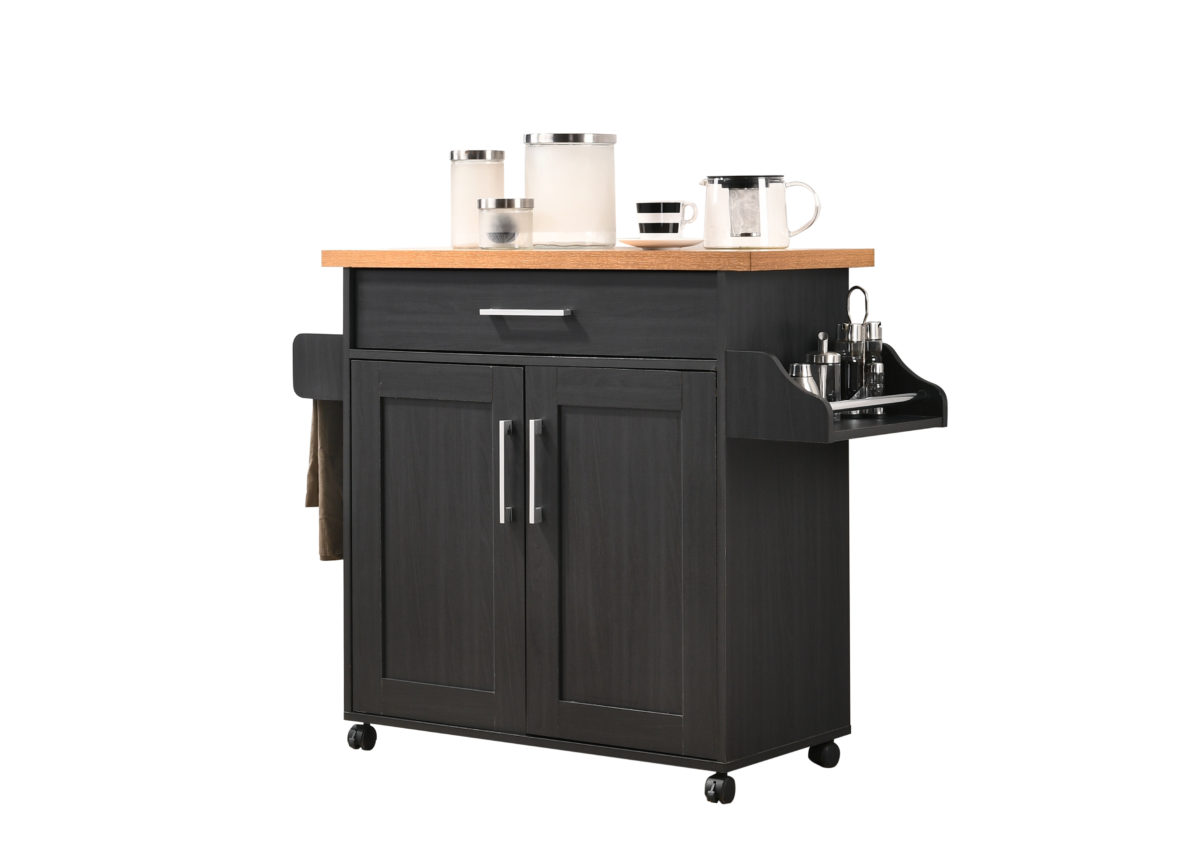 Picture of Hodedah HIK78 BLACK-BEECH 35.2 x 15.5 x 35.5-44.9 in. Kitchen Island with Spice Rack Plus Towel Holder&#44; Black & Beech