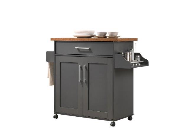 Picture of Hodedah HIK78 GREY-OAK 35.2 x 15.5 x 35.5-44.9 in. Kitchen Island with Spice Rack Plus Towel Holder&#44; Grey & Oak