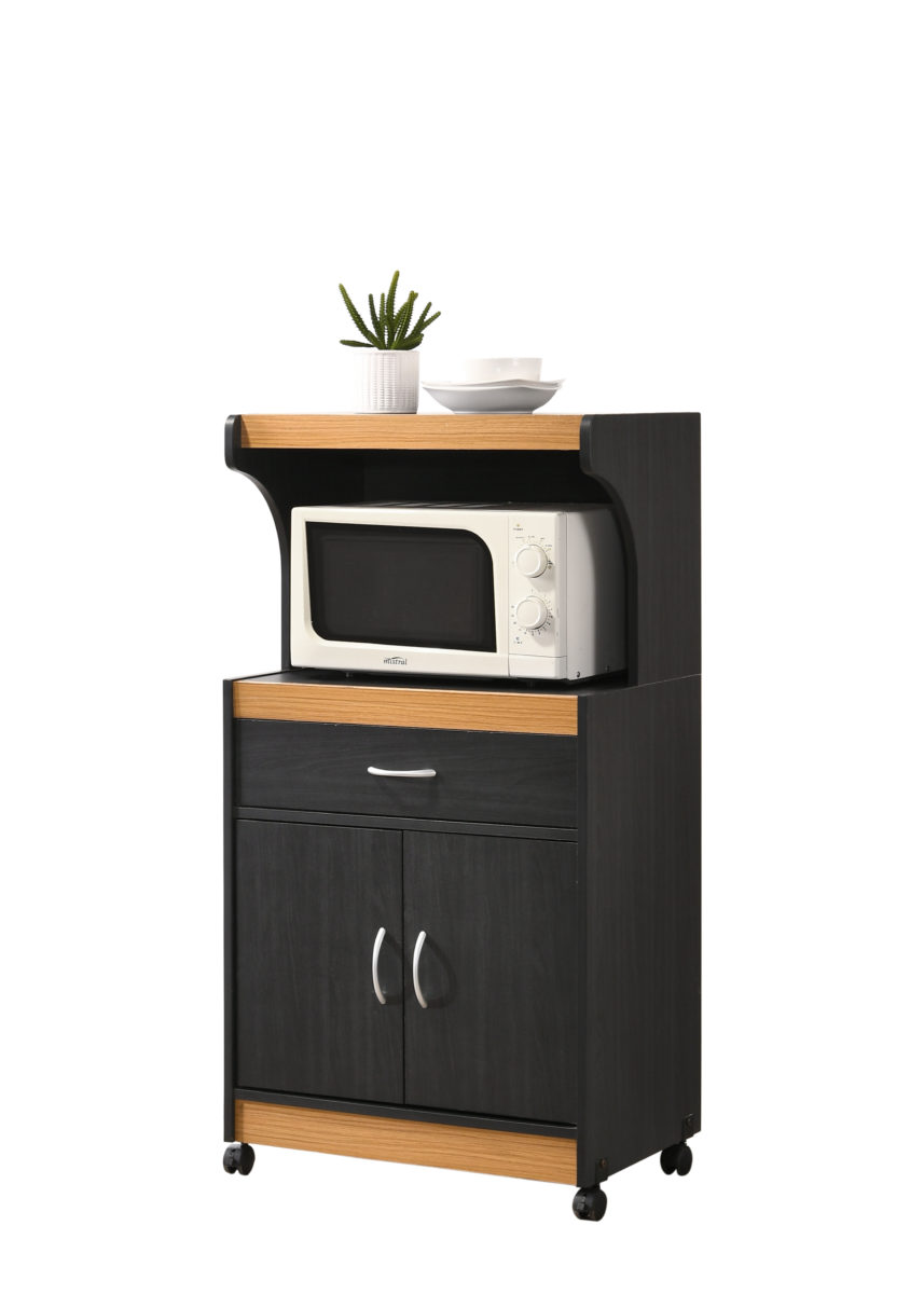 Picture of Hodedah HIK72 BLACK-BEECH 45.19 x 15.75 x 24 in. Microwave Kitchen Cart&#44; Black & Beech