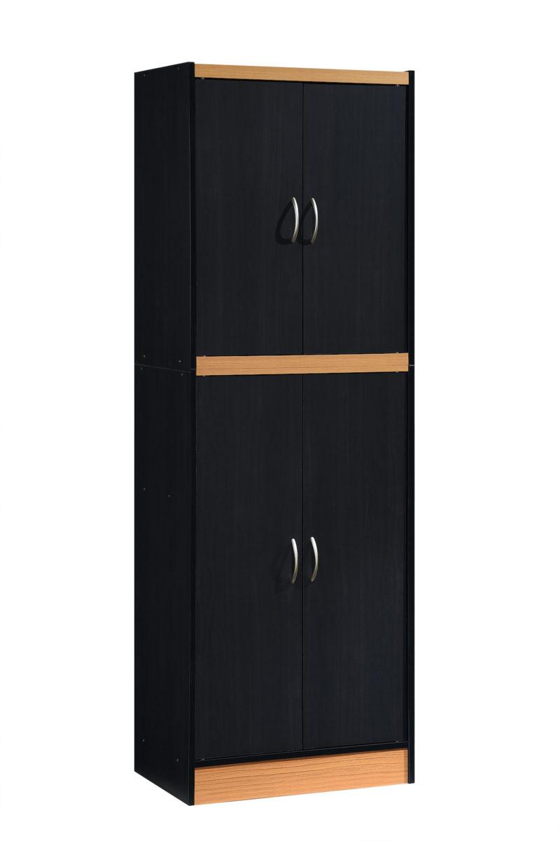 Picture of Hodedah HI224 BLACK-BEECH 71.6 x 15.5 x 26.3 in. 4-Door Kitchen Pantry with 4-Shelves & 5-Compartments&#44; Black & Beech