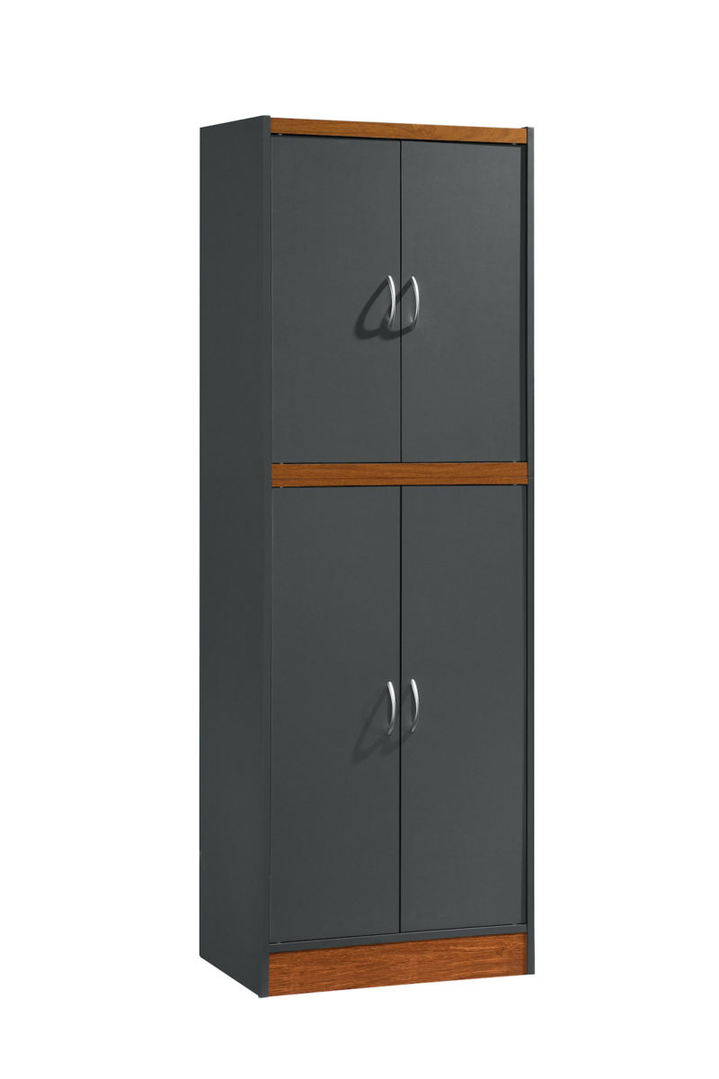 Picture of Hodedah HI224 GREY-OAK 71.6 x 15.5 x 26.3 in. 4-Door Kitchen Pantry with 4-Shelves & 5-Compartments&#44; Grey & Oak