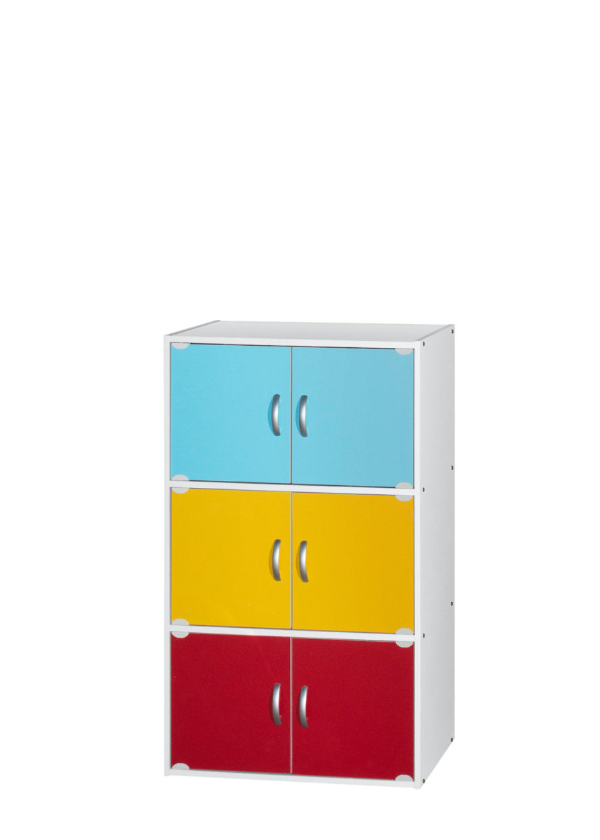 HID33 RAINBOW 40.8 x 15.5 x 23.3 in. 3-Shelf & 6-Door Bookcase, Rainbow