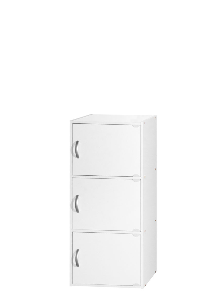 35.6 x 11.77 x 15.9 in. 3-Shelf & 3-Door Bookcase, White