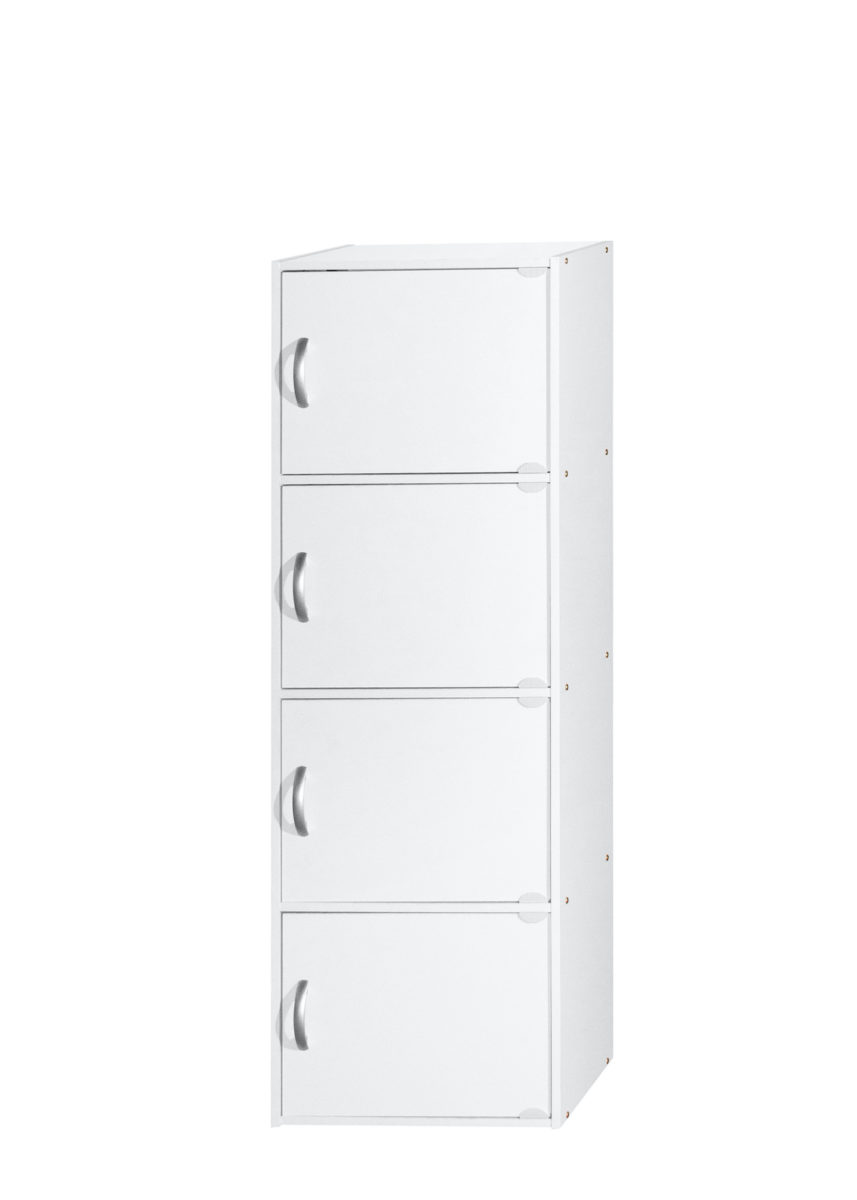 47.4 x 11.75 x 15.91 in. 4-Shelf & 4-Door Bookcase, White