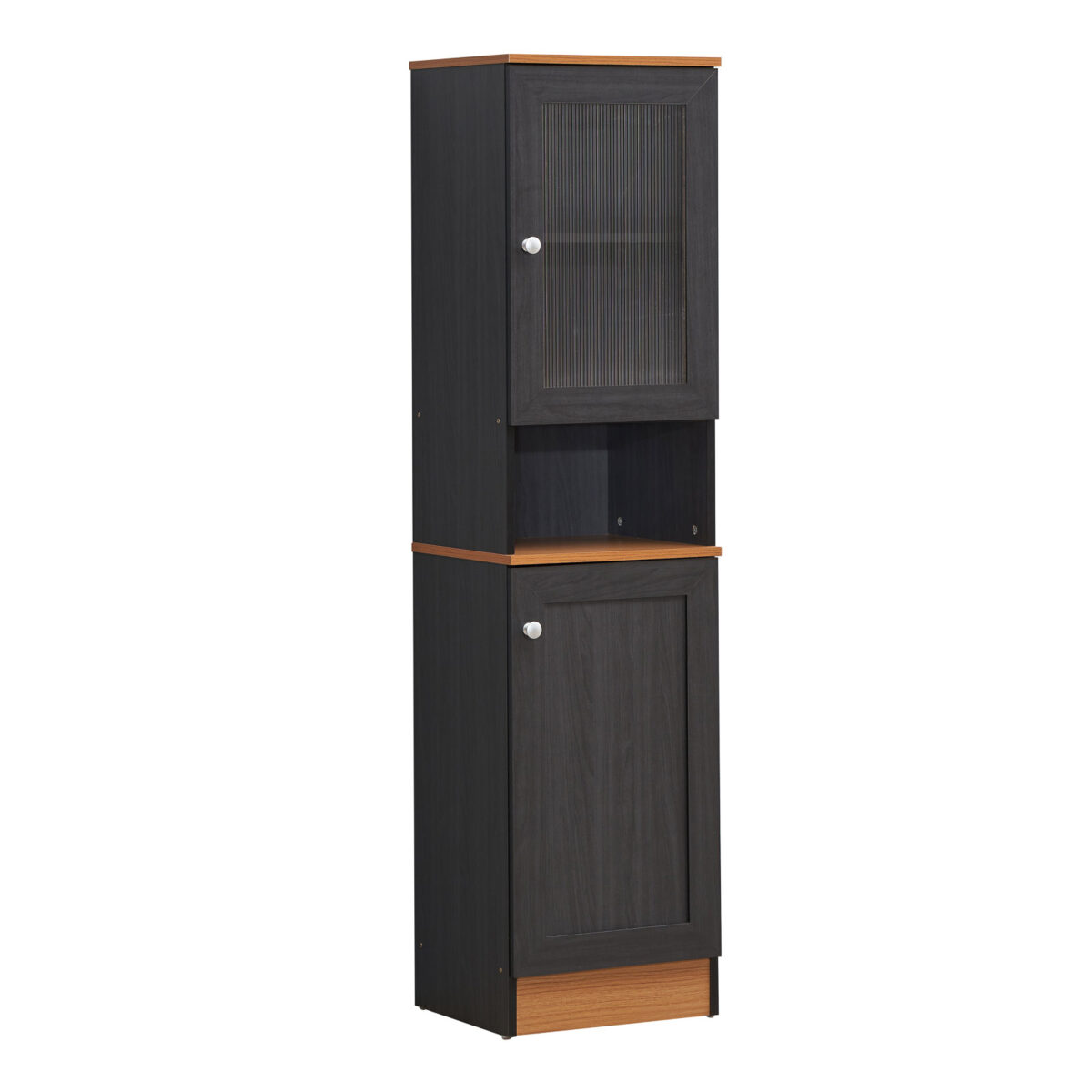63 x 14.17 x 15.75 in. Slim Open Shelf Plus Top & Bottom Enclosed Storage Kitchen Pantry, Black & Beech