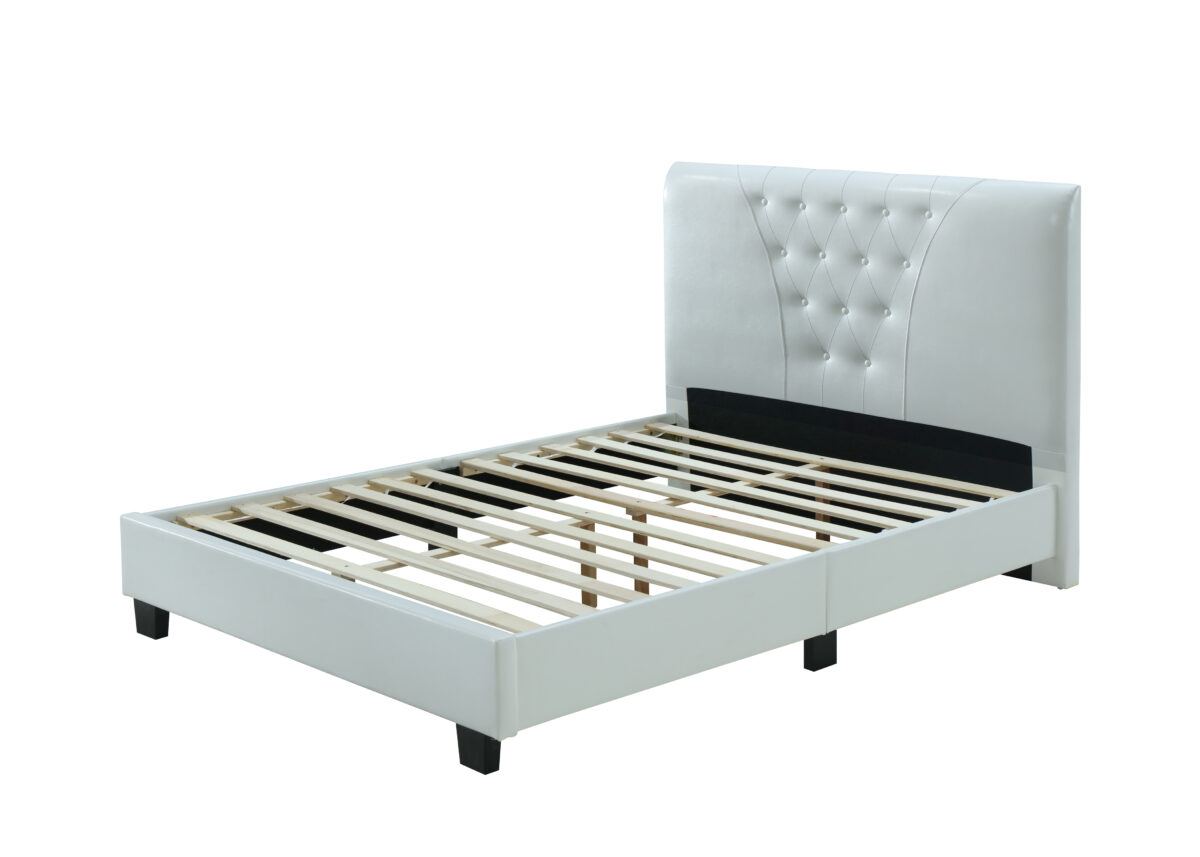 HI698 TWIN WHITE Twin Size Platform Bed with Tufted Upholstered Headboard, White