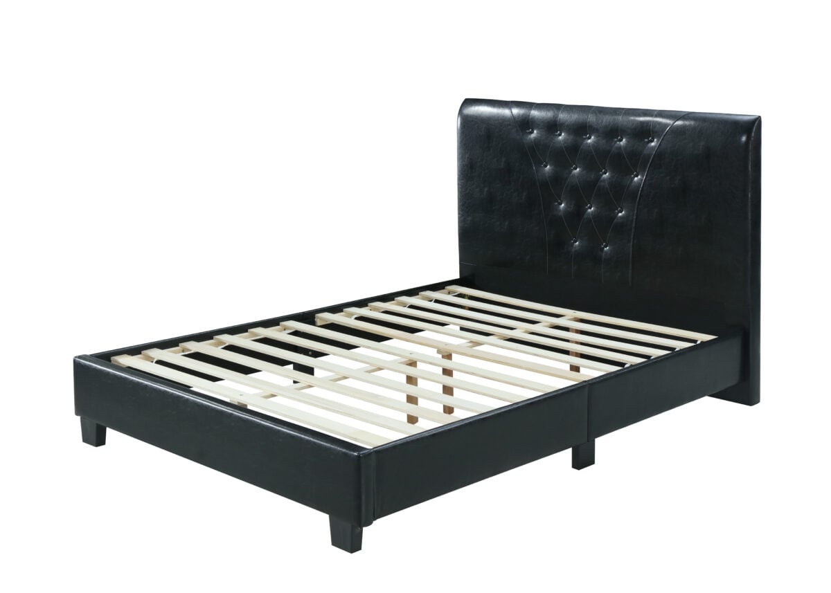 HI698 TWIN BLACK Twin Size Platform Bed with Tufted Upholstered Headboard, Black
