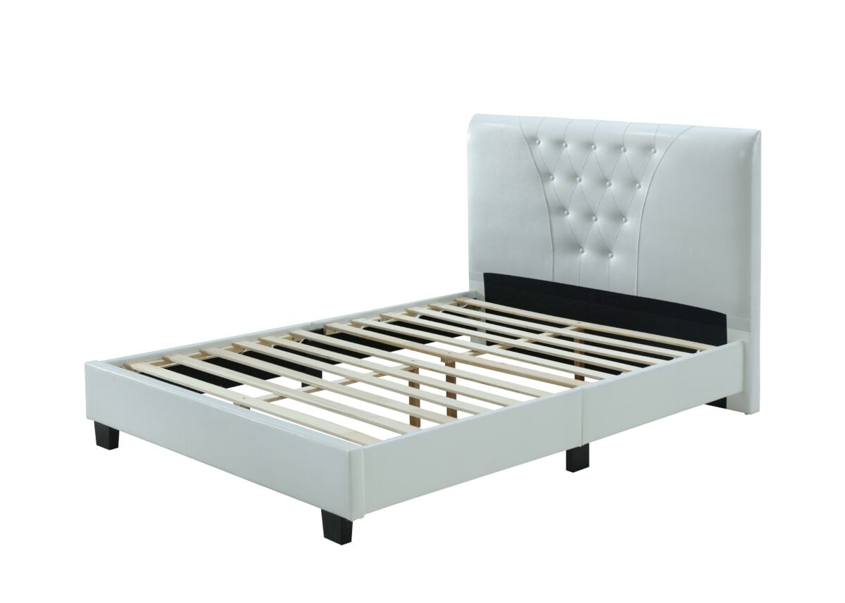 HI698 FULL WHITE Full Size Platform Bed with Tufted Upholstered Headboard, White
