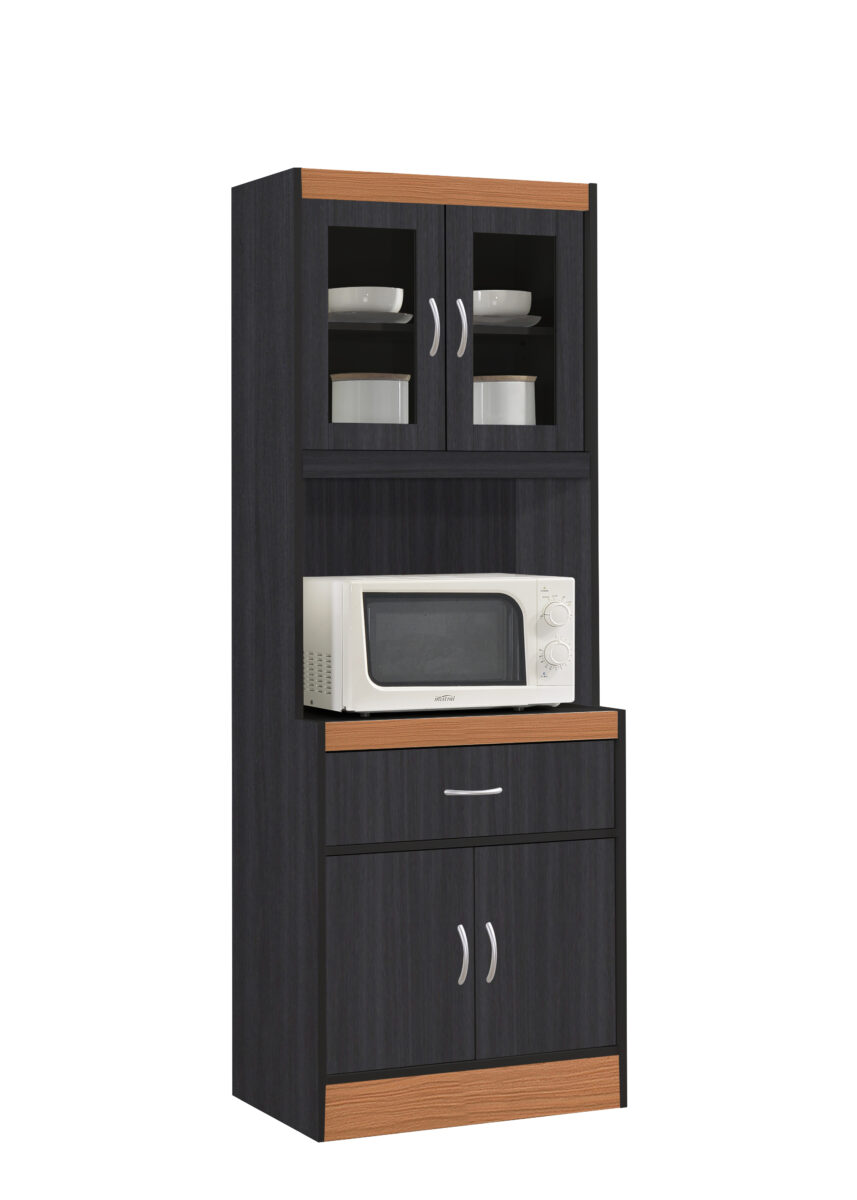 Picture of Hodedah HIKF96 BLACK-BEECH 70.86 x 15.75 x 23.85 in. Kitchen Cabinet with 1-Drawer Plus Space for Microwave&#44; Black & Beech