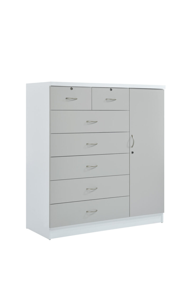 HI71DR GREY 48.6 x 17.6 x 47.2 in. 7-Drawer Chest with Locks on 2-Top Drawers Plus 1-Door with 3-Shelves, Grey