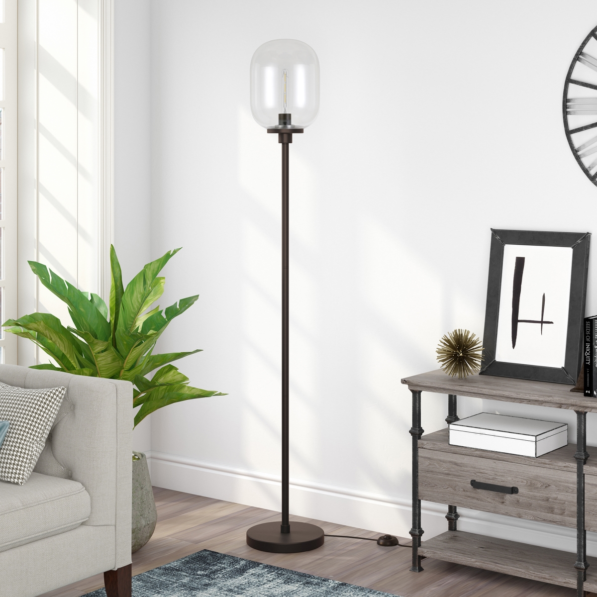 Picture of Henn & Hart FL0187 Agnolo Blackened Bronze Floor Lamp with Clear Glass Shade