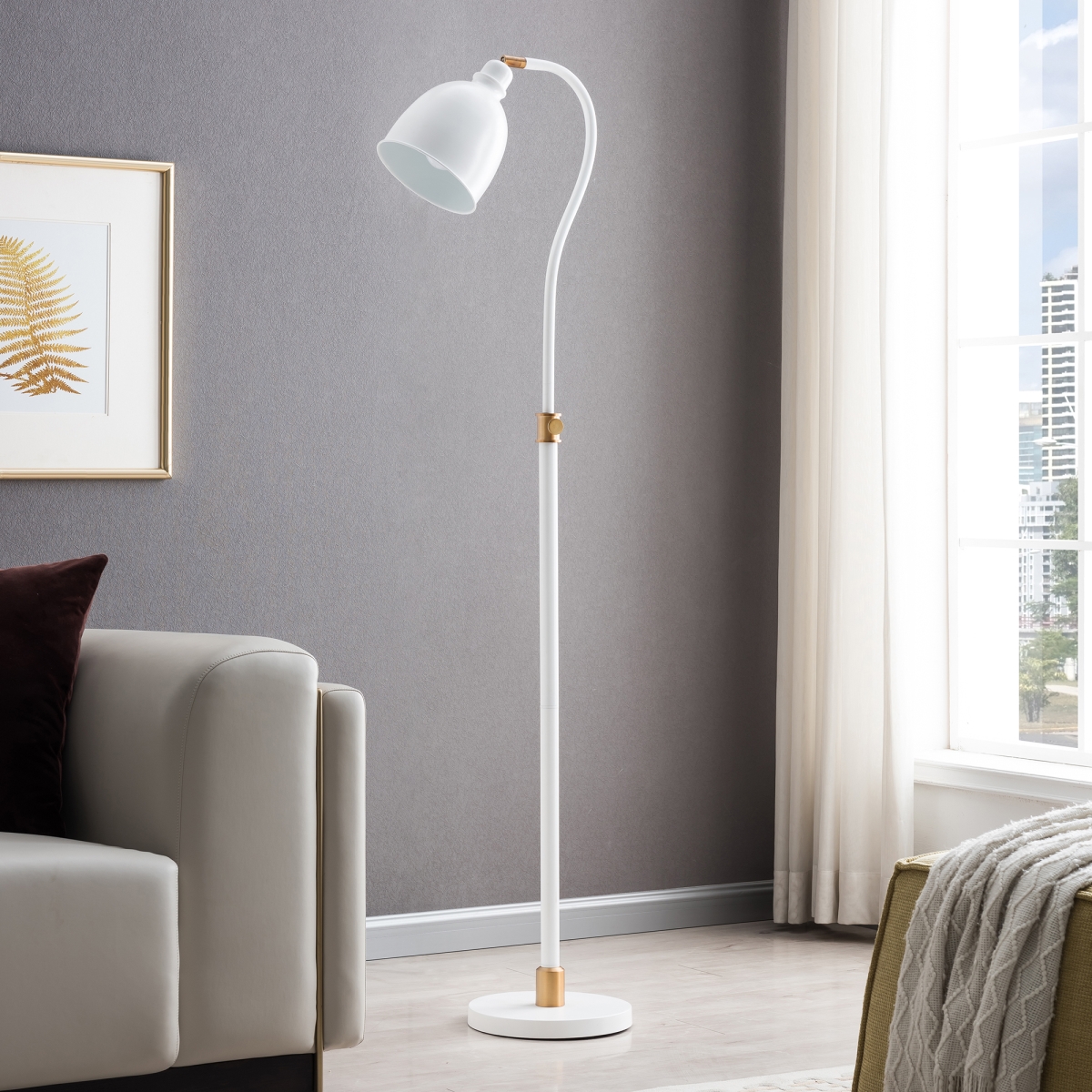 Picture of Henn & Hart FL0693 Vincent Brass Finish Floor Lamp with Matte White Shade