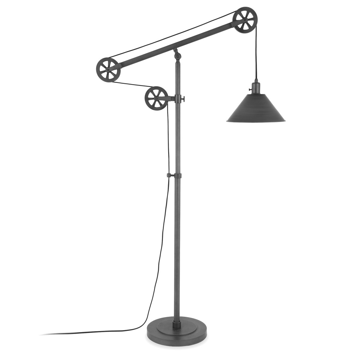 Picture of Henn &amp; Hart FL0123 Descartes Aged Steel Floor Lamp with Pulley System