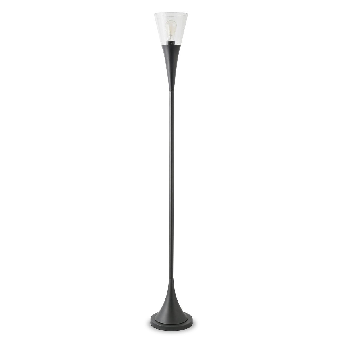 Picture of Henn &amp; Hart FL0145 Moura Blackened Bronze Torchiere Floor Lamp with Seeded Glass Shade