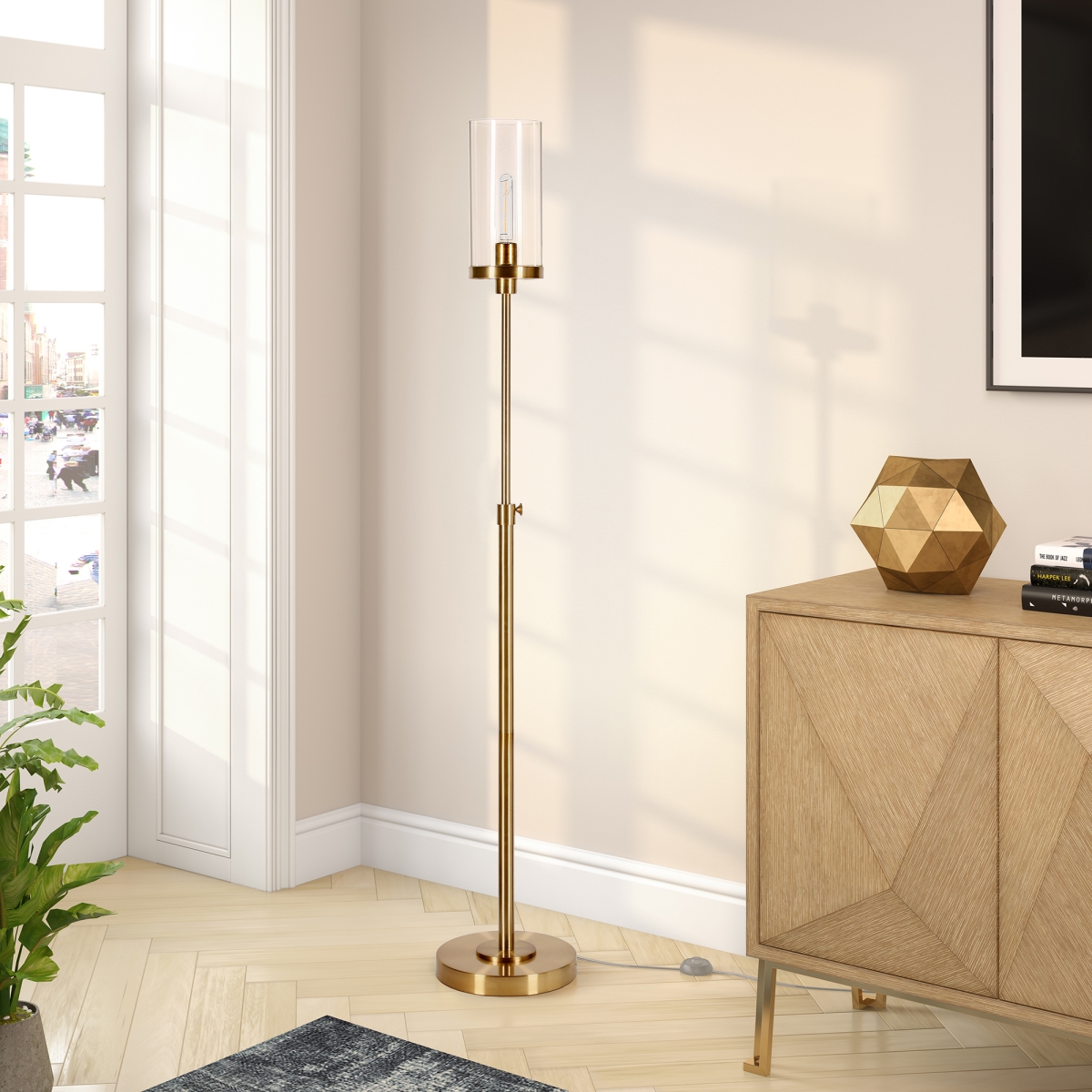 Picture of Henn & Hart FL0309 Frieda Brass Floor Lamp with Clear Glass Shade