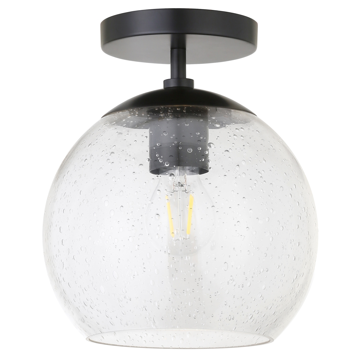 Picture of Henn &amp; Hart SF0786 Bartlett Matte Black Semi Flush Mount Ceiling Light with Seeded Glass