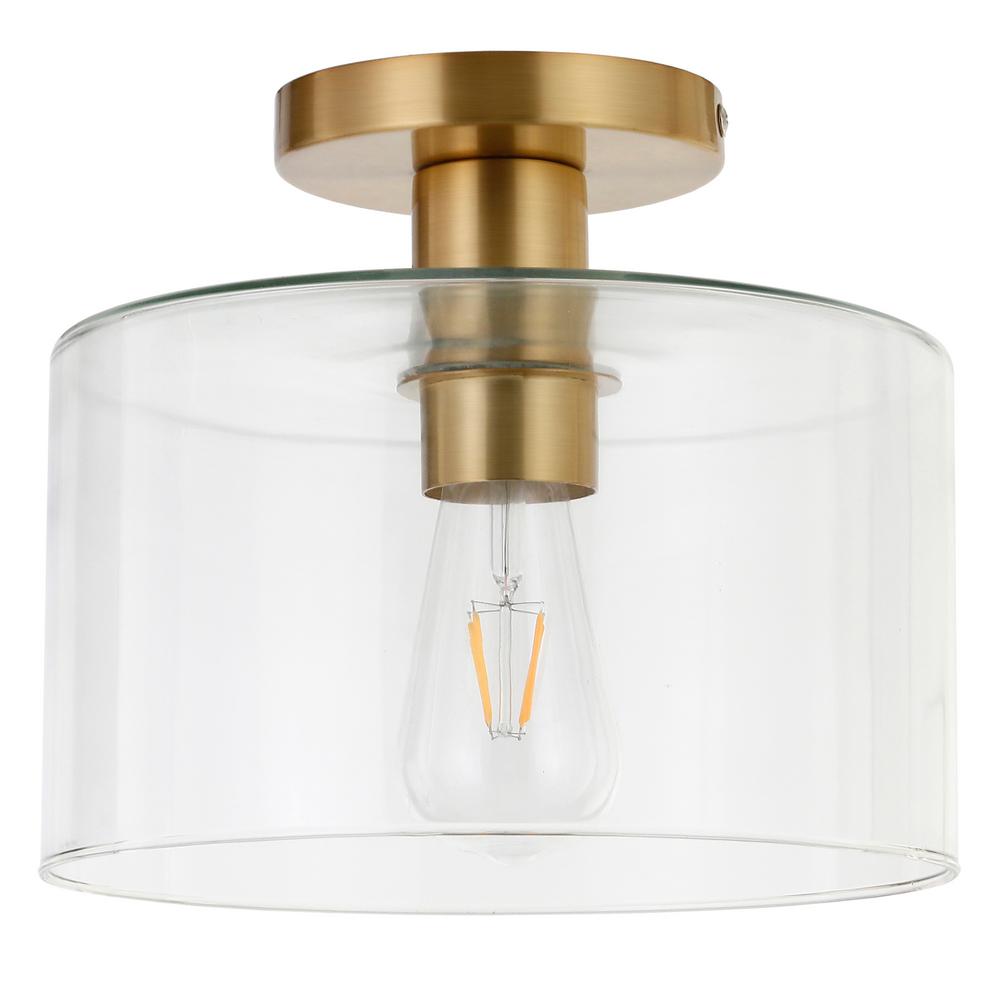 Picture of Henn & Hart SF0806 Semi Flush Mount Ceiling Light with Glass Shade&#44; Clear & Brass