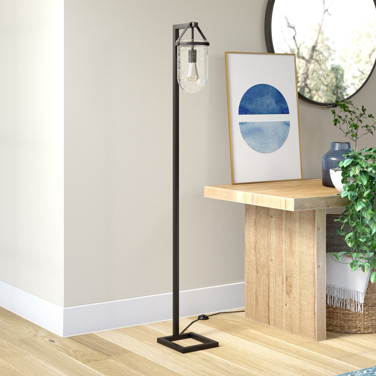 Picture of Henn & Hart FL1115 Shiloh Floor Lamp with Seeded Glass Shade&#44; Blackened Bronze