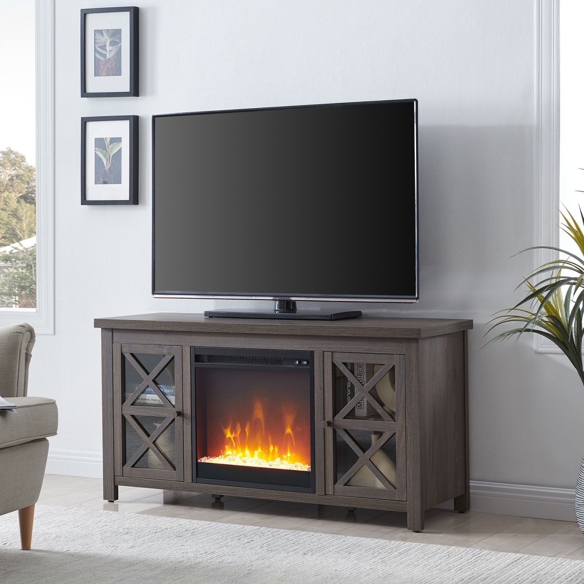 TV1248 47.75 in. Colton TV Stand with Crystal Fireplace, Alder Brown -  Henn & Hart