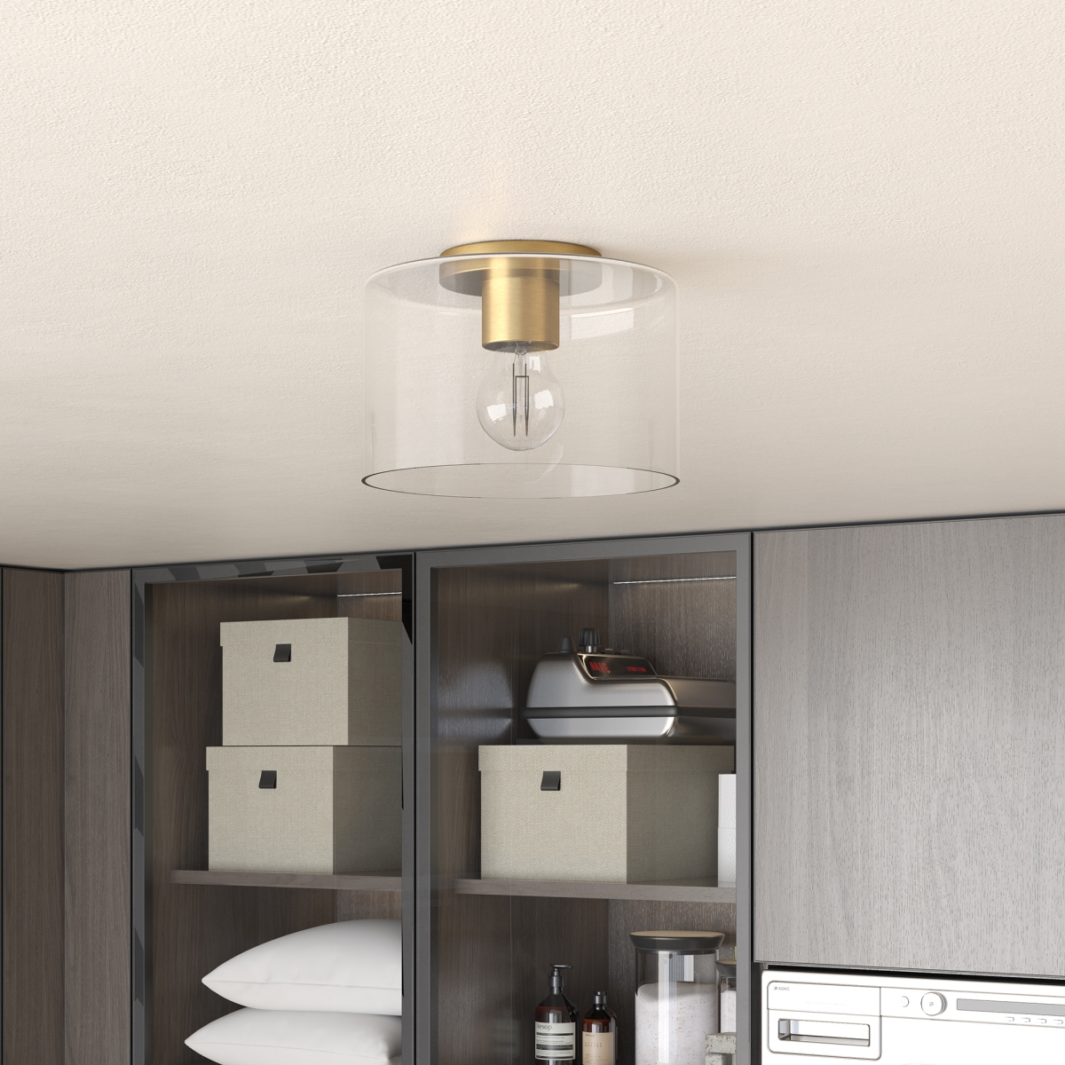 Picture of Henn & Hart SF1282 Henri Flush Mount Ceiling Light with Clear Glass Shade&#44; Brass Finish