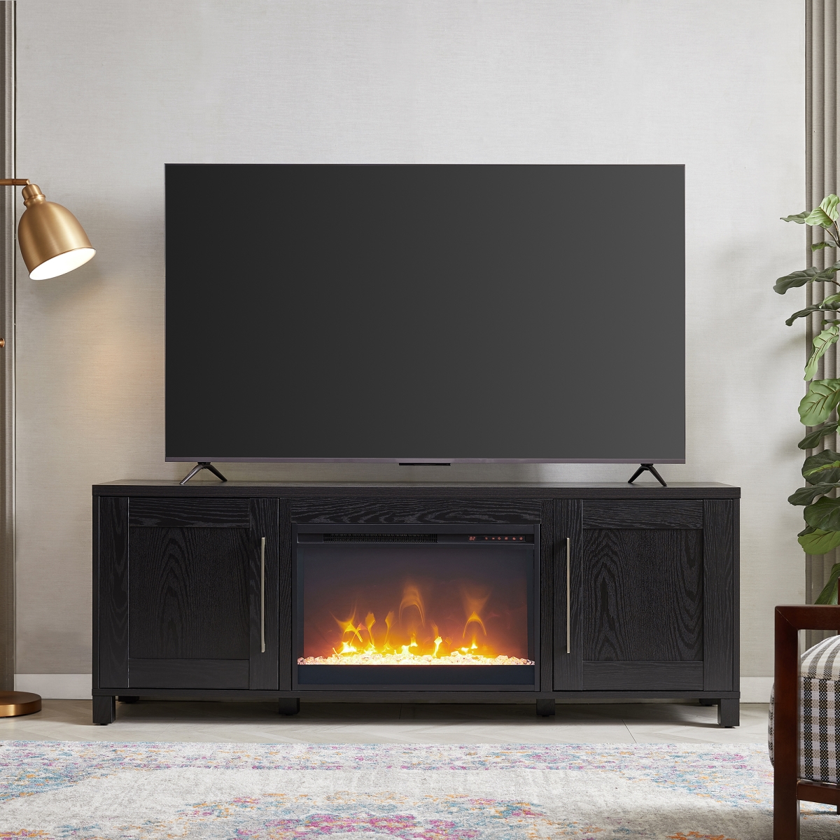 TV1806 Chabot Rectangular TV Stand with 26' Crystal Fireplace for TV's up to 80' in Black Grain -  Hudson&Canal