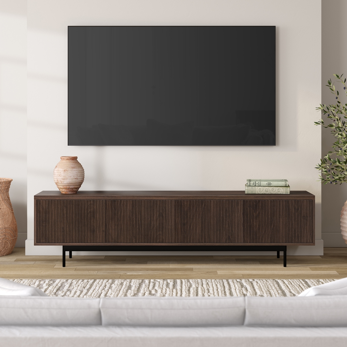 Picture of Hudson&Canal 142410X Whitman Rectangular TV Stand for TV&apos;s up to 85&apos; in Alder Brown