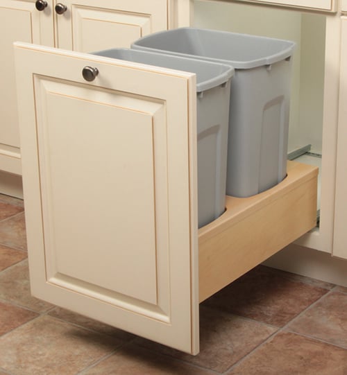 Feeny FEWUSC12.2.27 WH 2-27 qt. Soft Close Door Mount Waste Bins with Wood Surround, White - 11.25 x 19.62 in -  Feeney Inc